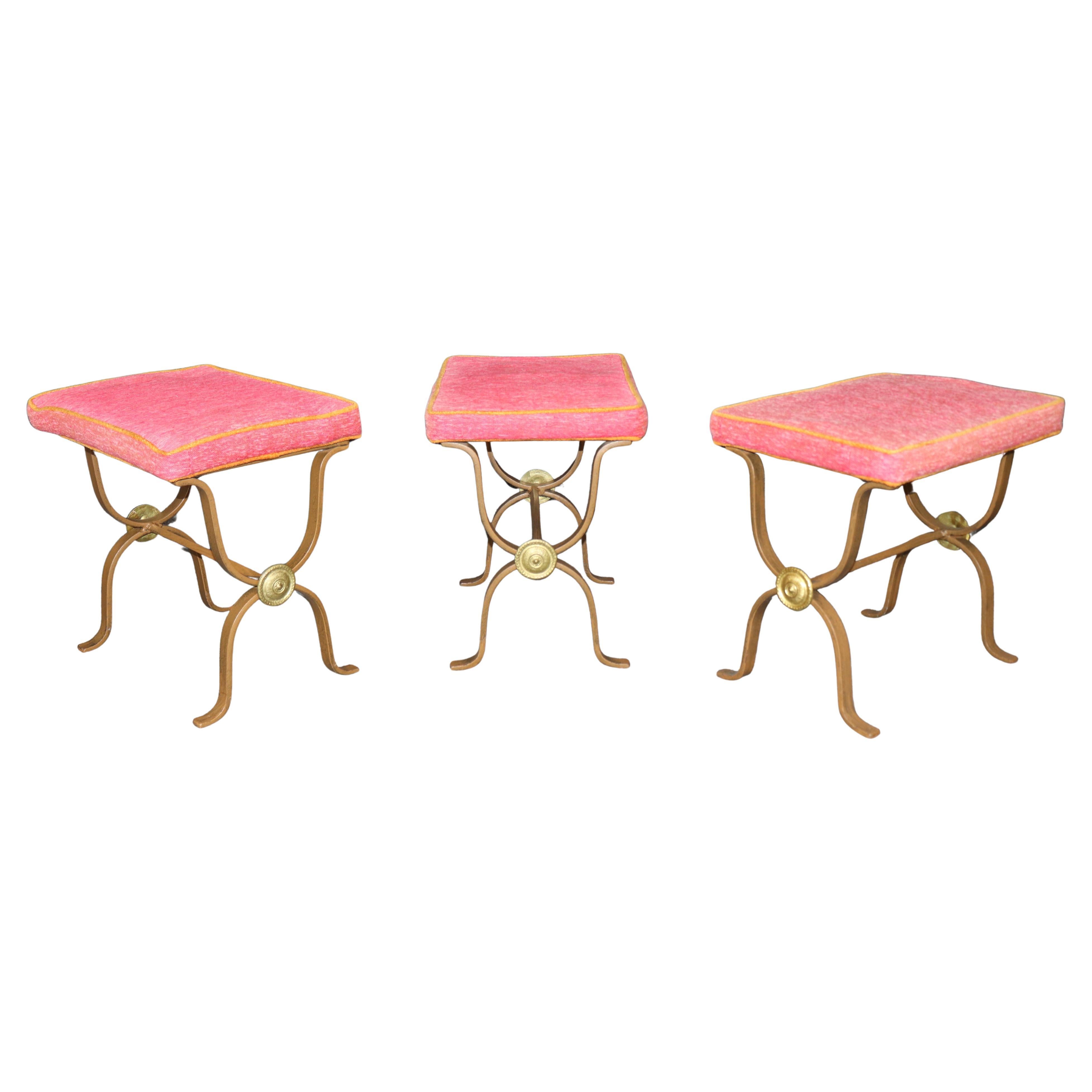 Unique Set of Three Metal and Brass Mid Century Modern Benches manner of Arbus en vente