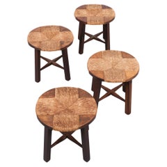 Unique set rustic stools 1950s France  