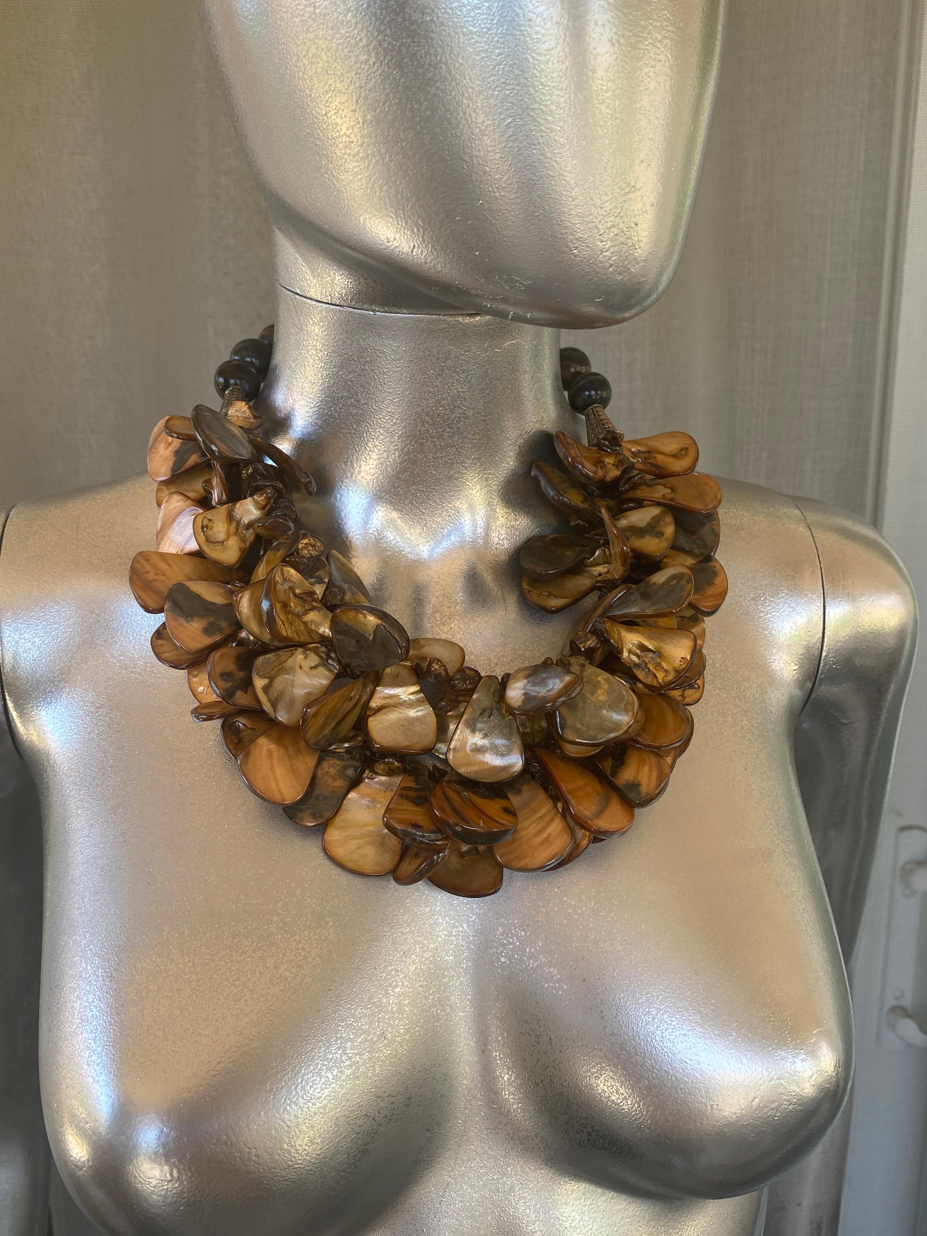 Unique Shades of Brown MOP Statement Necklace from Palm Springs Socialite Estate For Sale 6