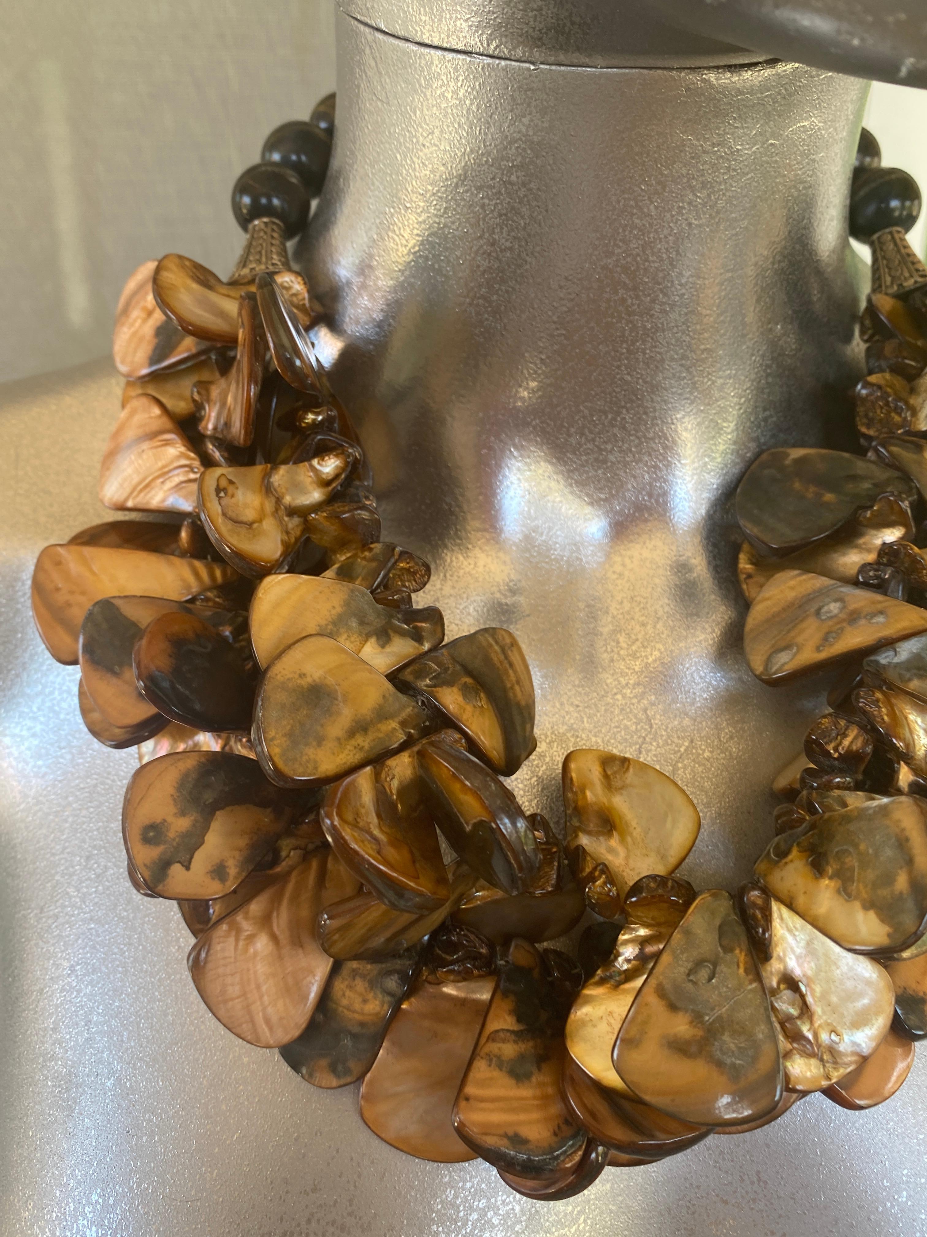 Unique Shades of Brown MOP Statement Necklace from Palm Springs Socialite Estate For Sale 11