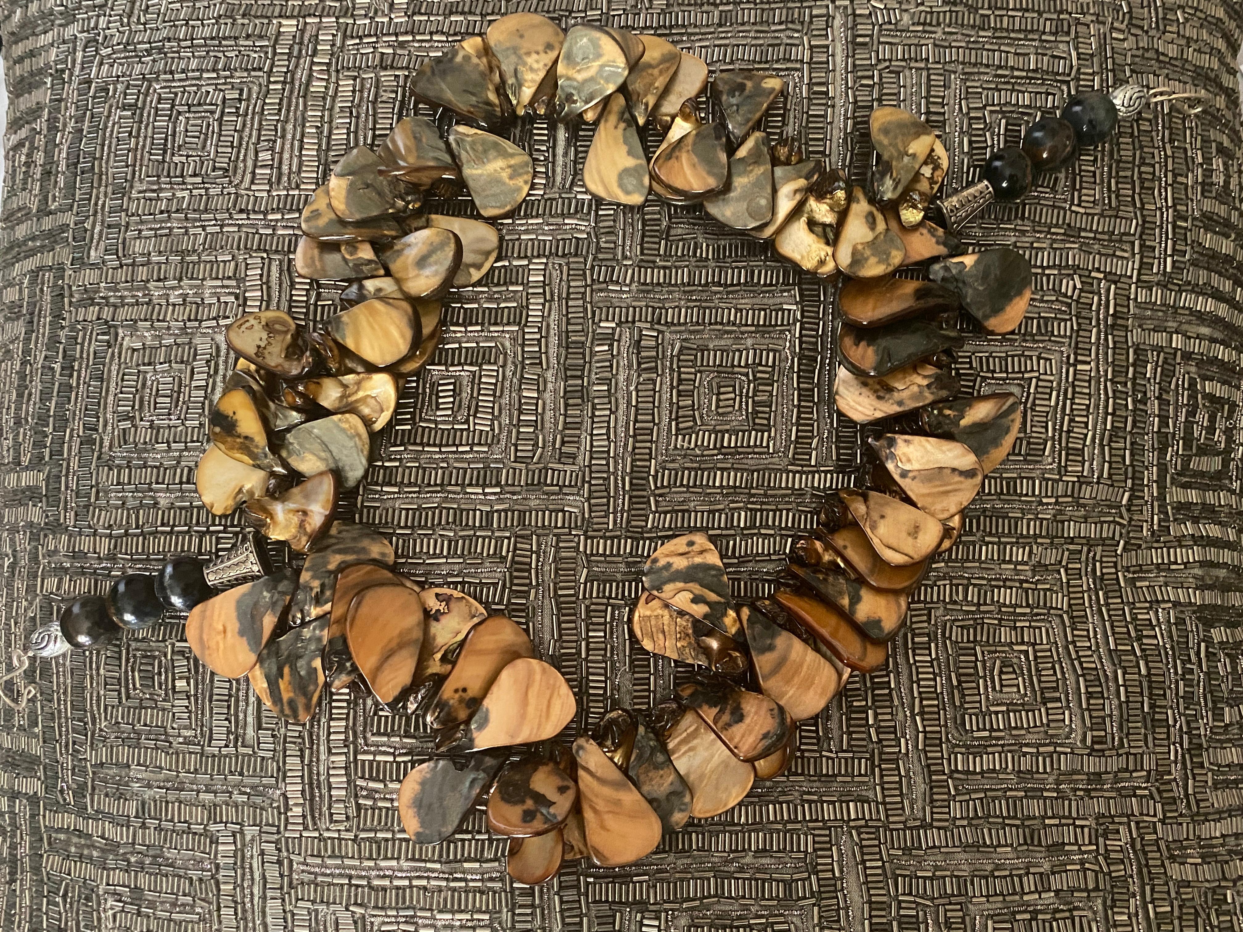 Unique Shades of Brown MOP Statement Necklace from Palm Springs Socialite Estate For Sale 12