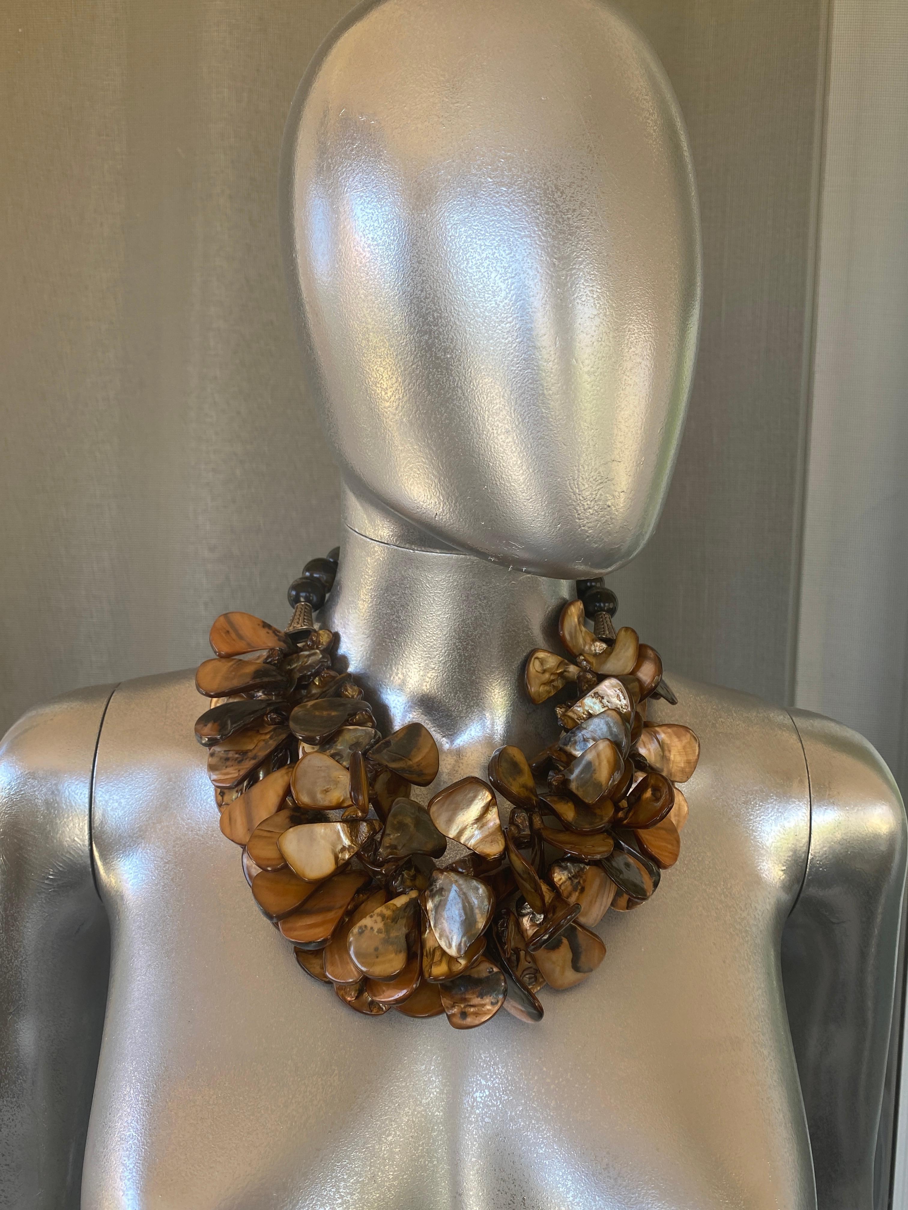 Unique Shades of Brown MOP Statement Necklace from Palm Springs Socialite Estate For Sale 1