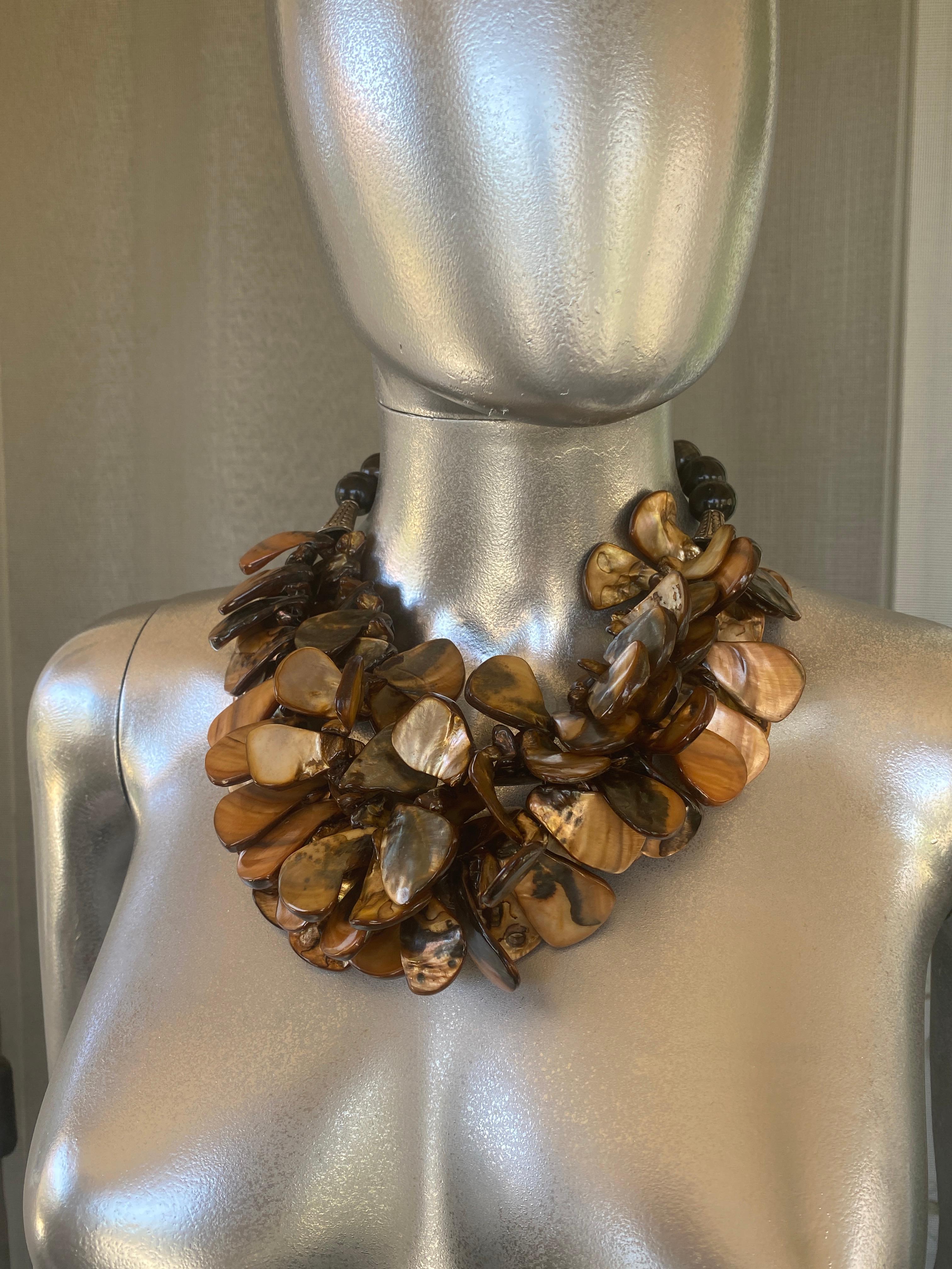 Unique Shades of Brown MOP Statement Necklace from Palm Springs Socialite Estate For Sale 2