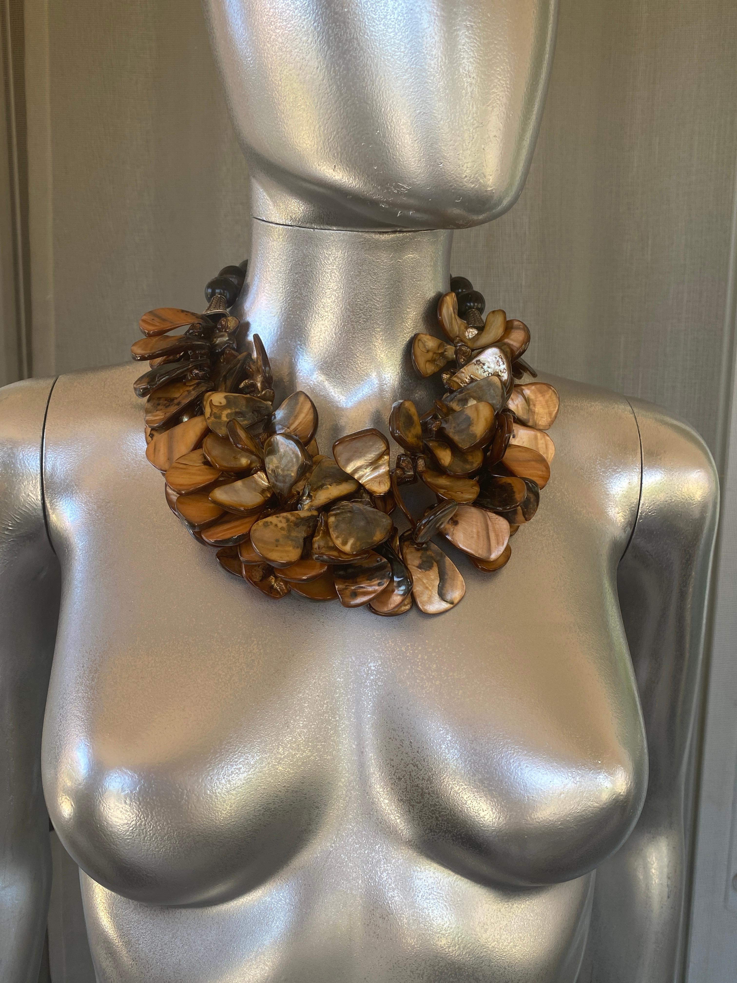 Unique Shades of Brown MOP Statement Necklace from Palm Springs Socialite Estate For Sale 3
