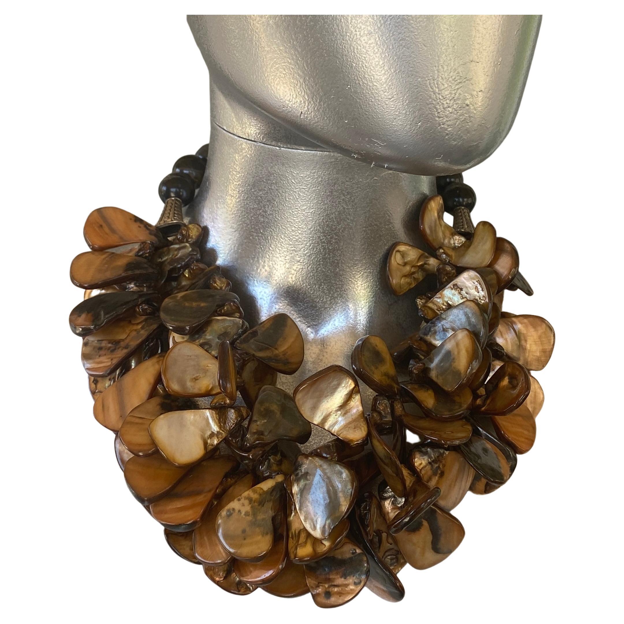 Unique Shades of Brown MOP Statement Necklace from Palm Springs Socialite Estate For Sale