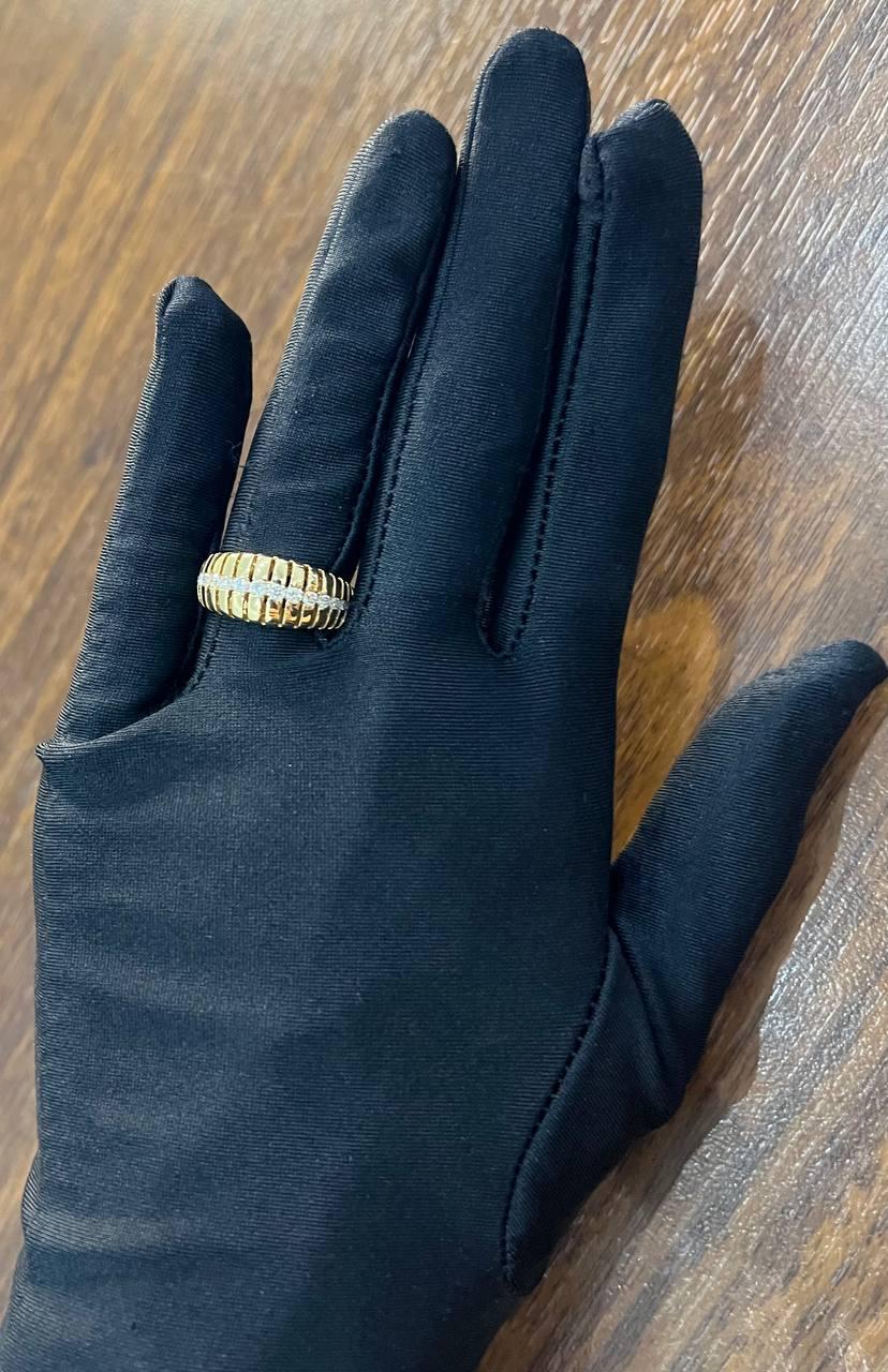 Unique Shape Diamond Channel Set 14K Yellow Gold Cocktail Grooved Dome Band Ring For Sale 5