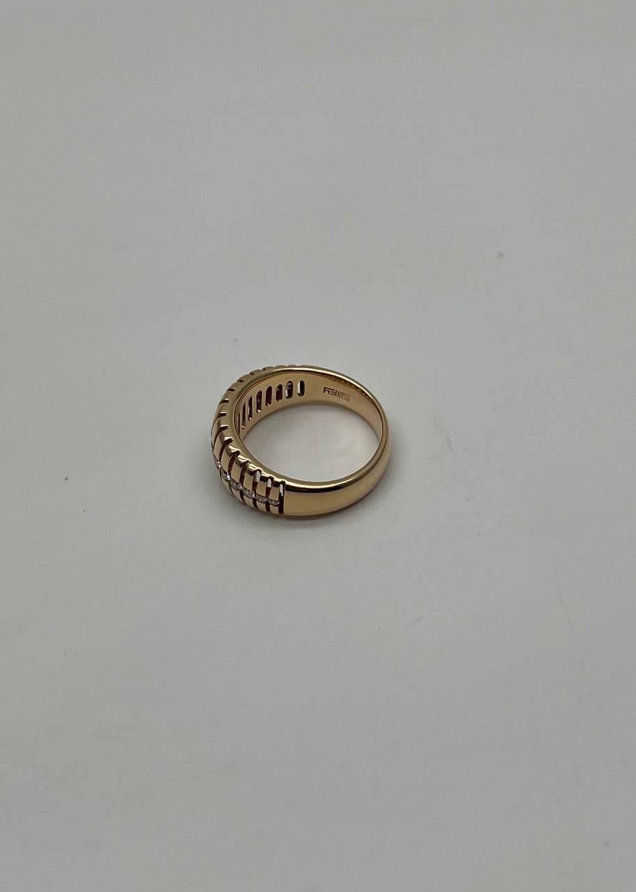 Mixed Cut Unique Shape Diamond Channel Set 14K Yellow Gold Cocktail Grooved Dome Band Ring For Sale