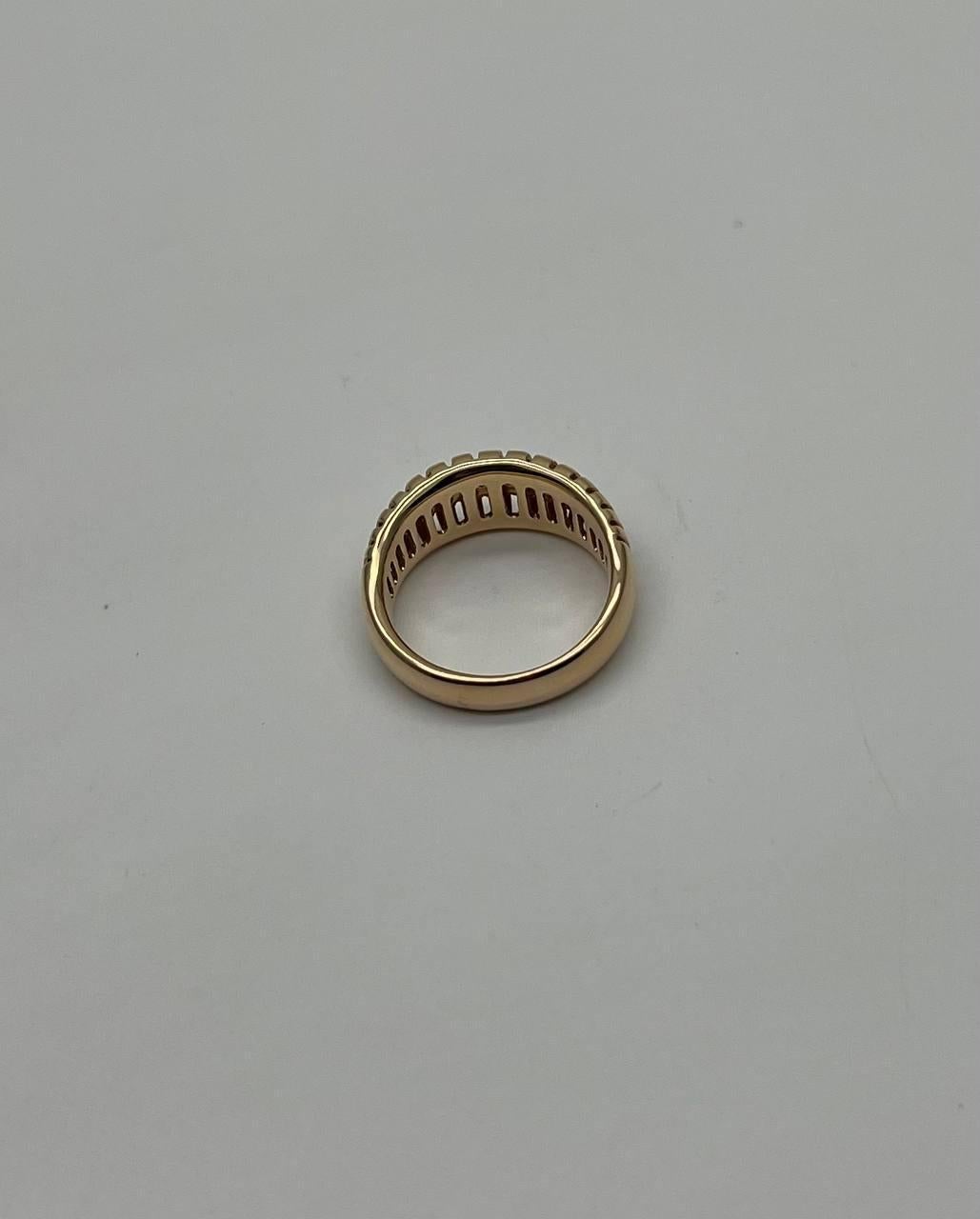 Unique Shape Diamond Channel Set 14K Yellow Gold Cocktail Grooved Dome Band Ring In New Condition For Sale In Oakton, VA