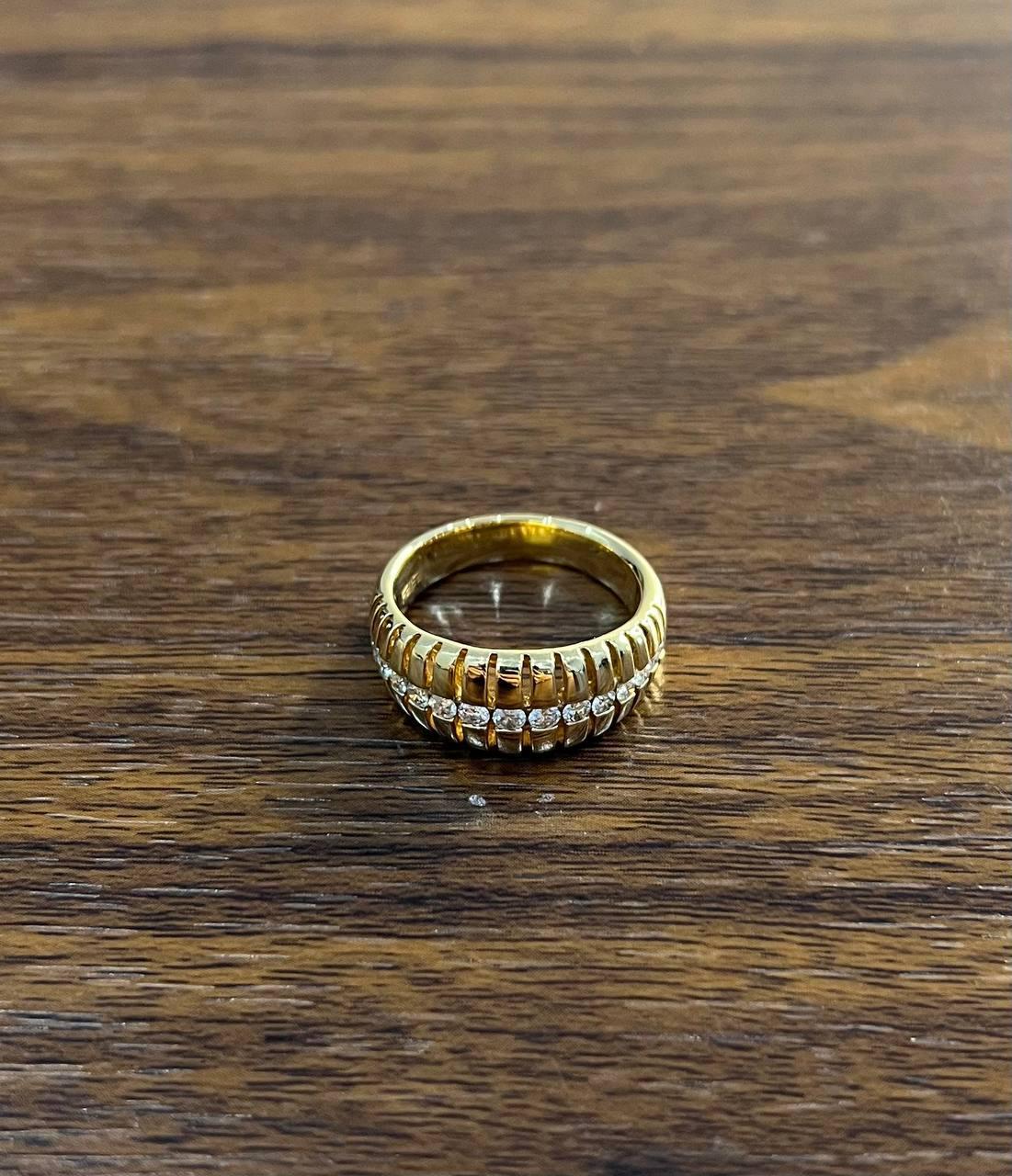 Women's Unique Shape Diamond Channel Set 14K Yellow Gold Cocktail Grooved Dome Band Ring For Sale