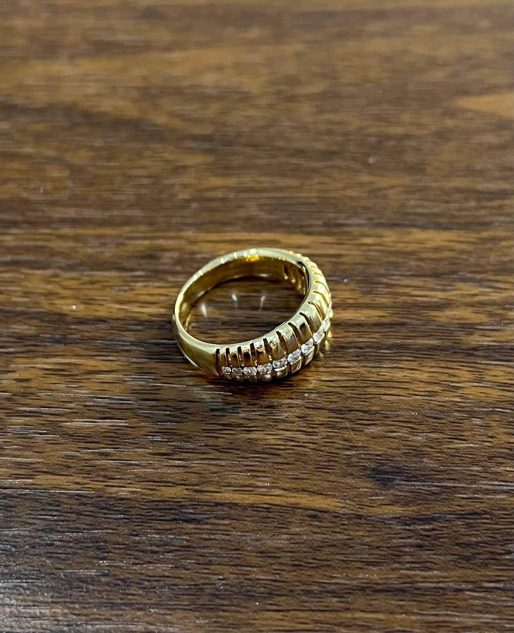 Unique Shape Diamond Channel Set 14K Yellow Gold Cocktail Grooved Dome Band Ring For Sale 1