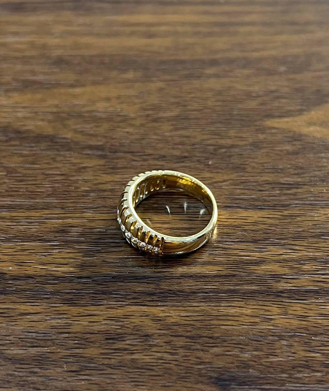 Unique Shape Diamond Channel Set 14K Yellow Gold Cocktail Grooved Dome Band Ring For Sale 2
