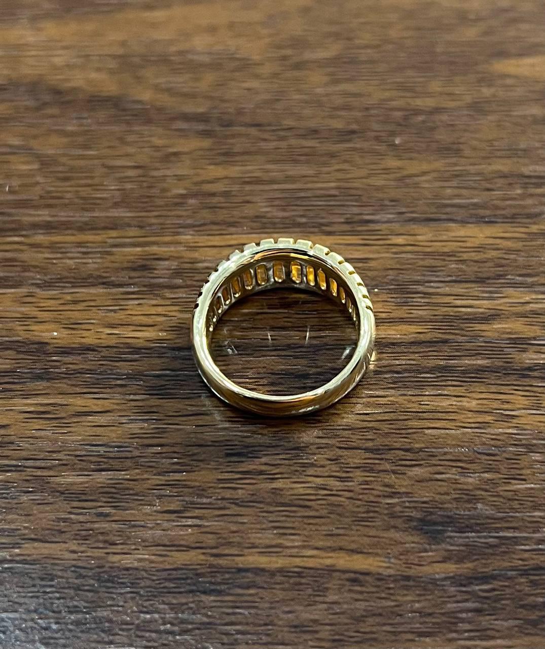 Unique Shape Diamond Channel Set 14K Yellow Gold Cocktail Grooved Dome Band Ring For Sale 3