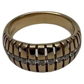Unique Shape Diamond Channel Set 14K Yellow Gold Cocktail Grooved Dome Band Ring For Sale