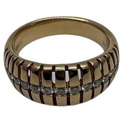 Unique Shape Diamond Channel Set 14K Yellow Gold Cocktail Grooved Dome Band Ring