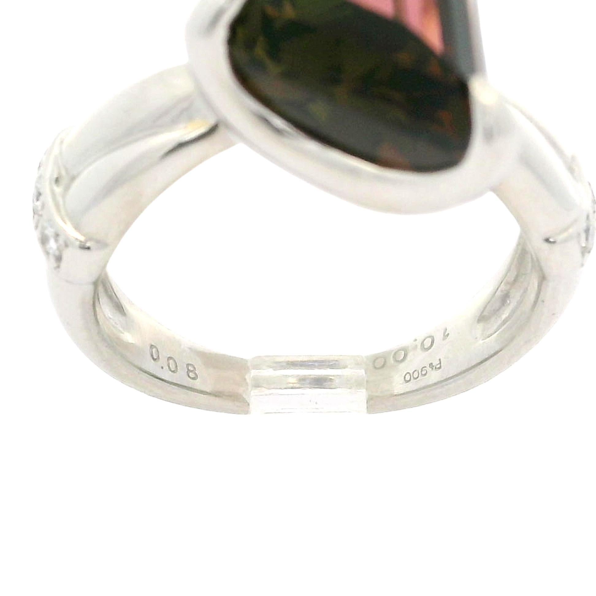 Taille brillant Bague fantaisie de forme unique en platine, tourmaline melon d'eau 10,08 carats et diamants en vente