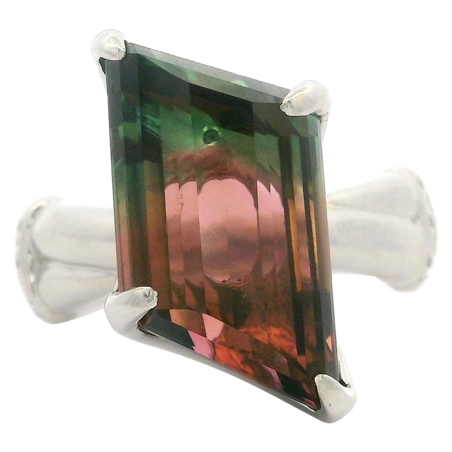 Bague fantaisie de forme unique en platine, tourmaline melon d'eau 10,08 carats et diamants en vente
