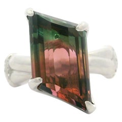 Bague fantaisie de forme unique en platine, tourmaline melon d'eau 10,08 carats et diamants
