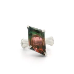 Unique Shape Platinum 10.08ctw Watermelon Tourmaline & Diamond Statement Ring