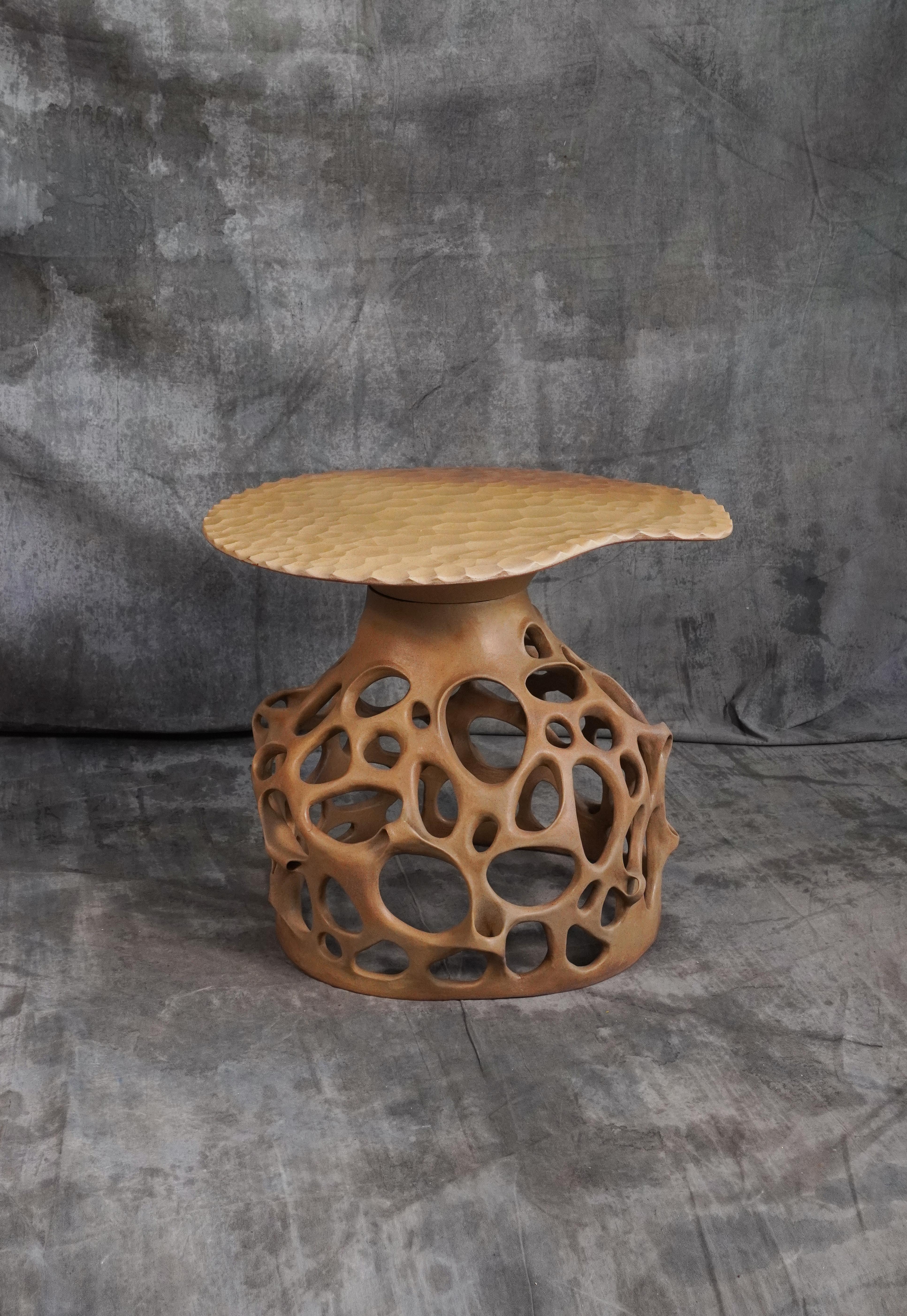 Unique side table Fungi handmade by Jan Ernst
Dimensions: L 40 x H 45 cm
Materials: Terracotta

Other dimensions available
Glazed to client specification.

The Origin Collection is a collaboration between Jan Ernst and Colin Braye. The work