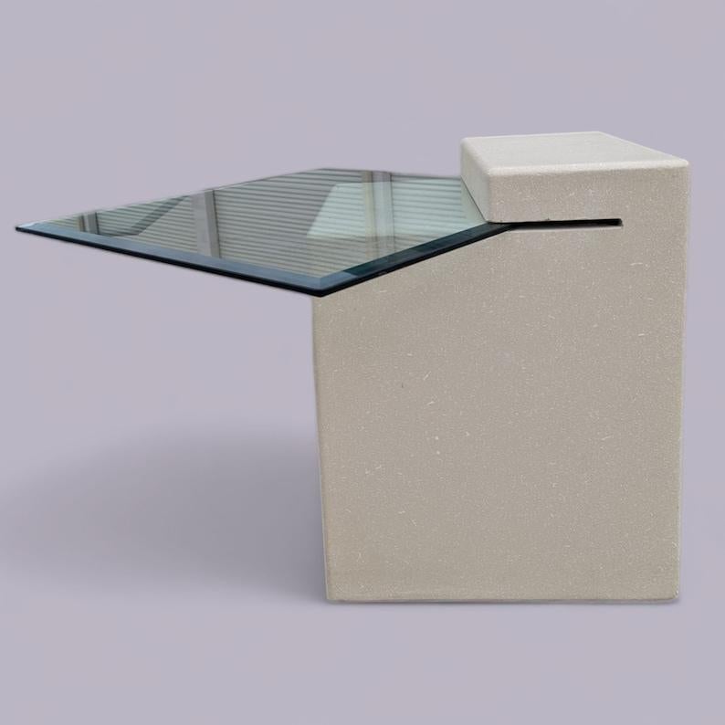 Unique Side Table, Postmodern, 80s, Glass, Plaster Base, End Table In Good Condition For Sale In Rancho Cucamonga, CA