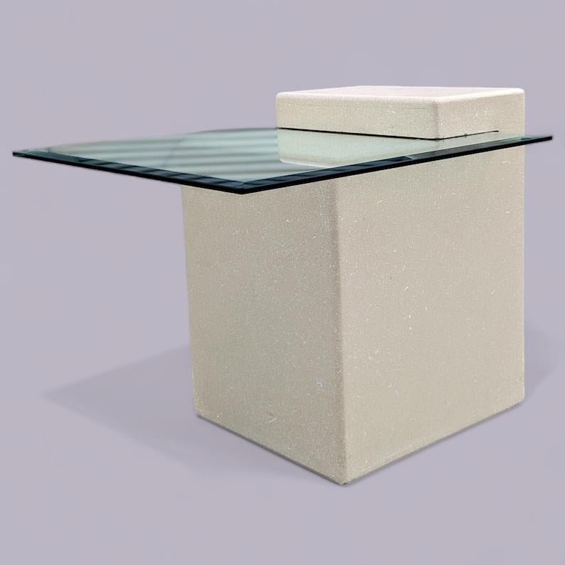 Late 20th Century Unique Side Table, Postmodern, 80s, Glass, Plaster Base, End Table For Sale