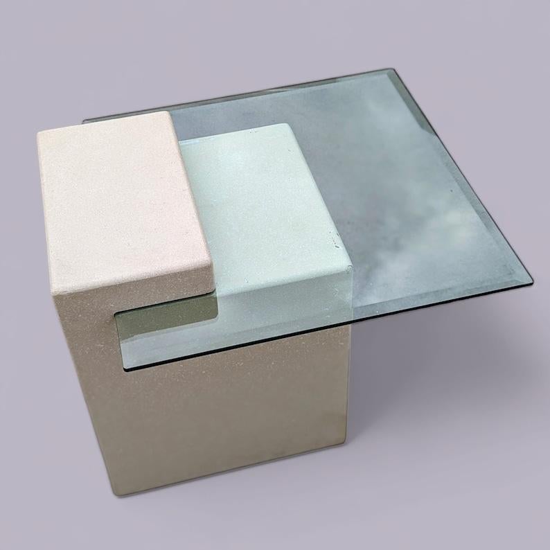 Unique Side Table, Postmodern, 80s, Glass, Plaster Base, End Table For Sale 2