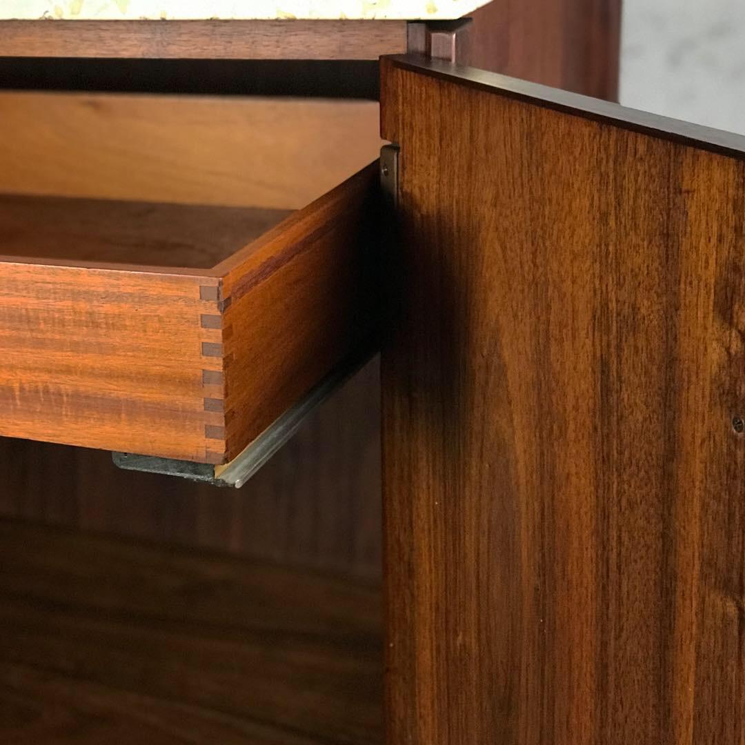 Striking Sideboard by Jens Risom in Rosewood Walnut and Travertine Marble 3