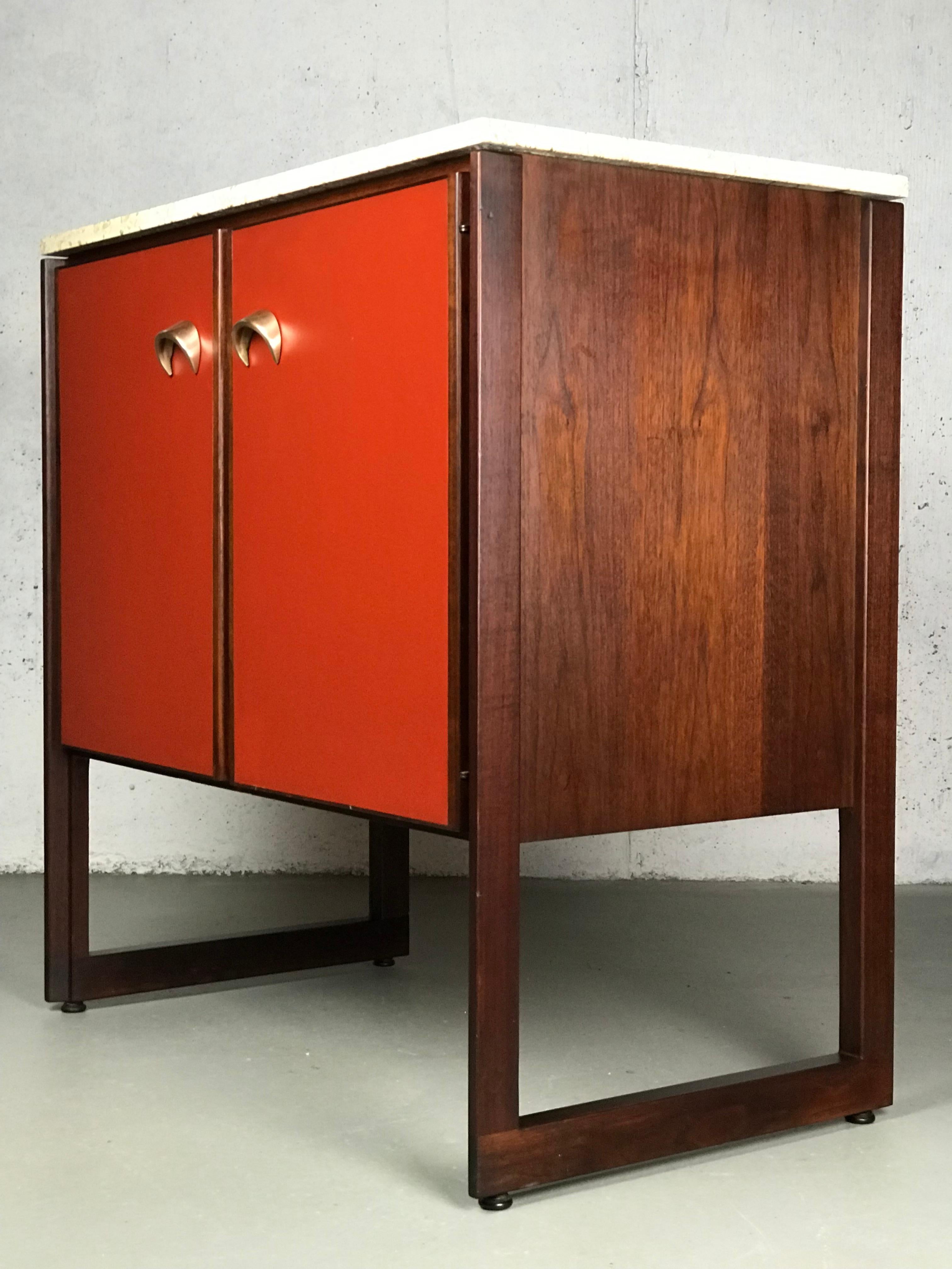 Striking Sideboard by Jens Risom in Rosewood Walnut and Travertine Marble 8