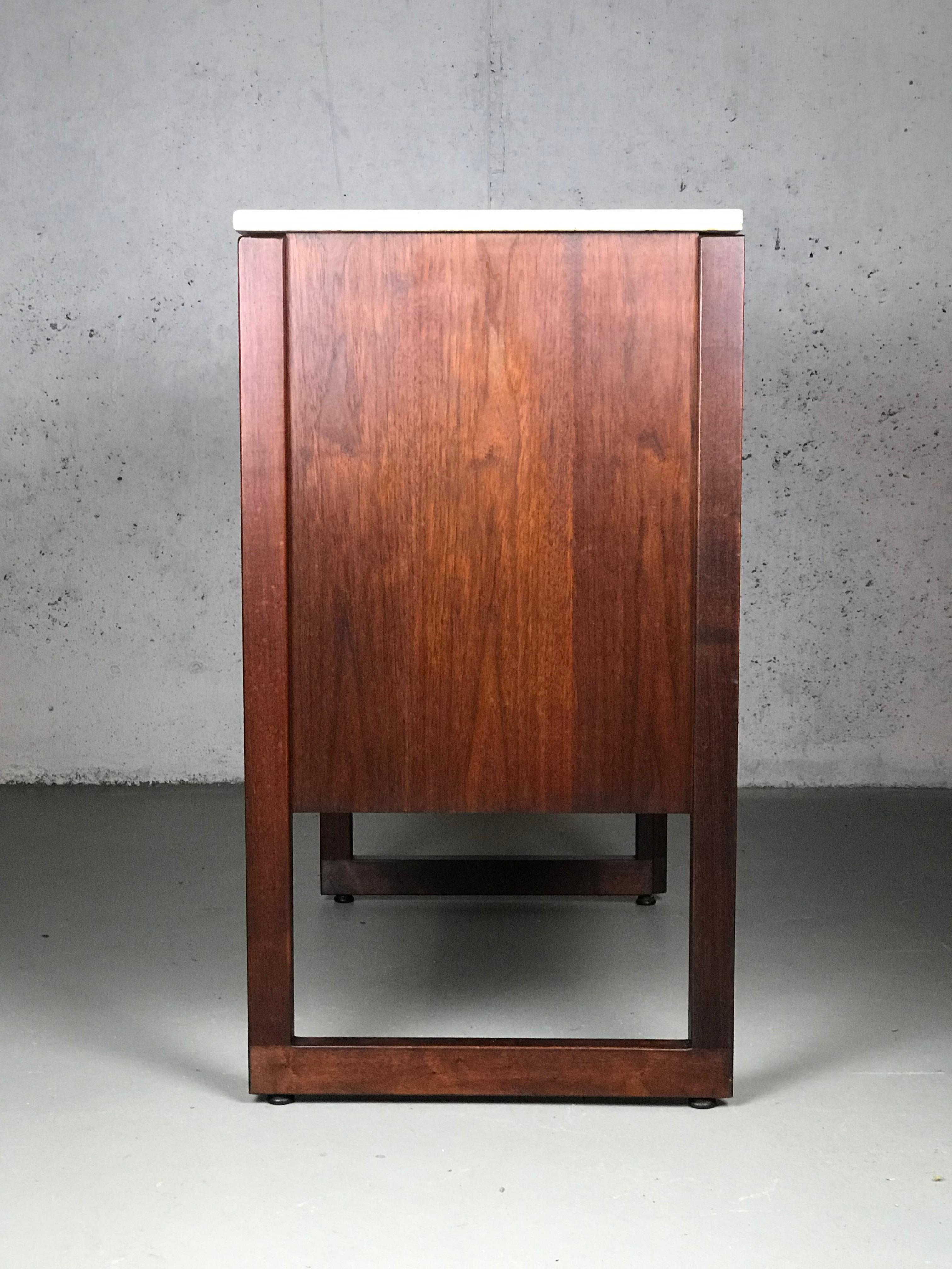 American Striking Sideboard by Jens Risom in Rosewood Walnut and Travertine Marble