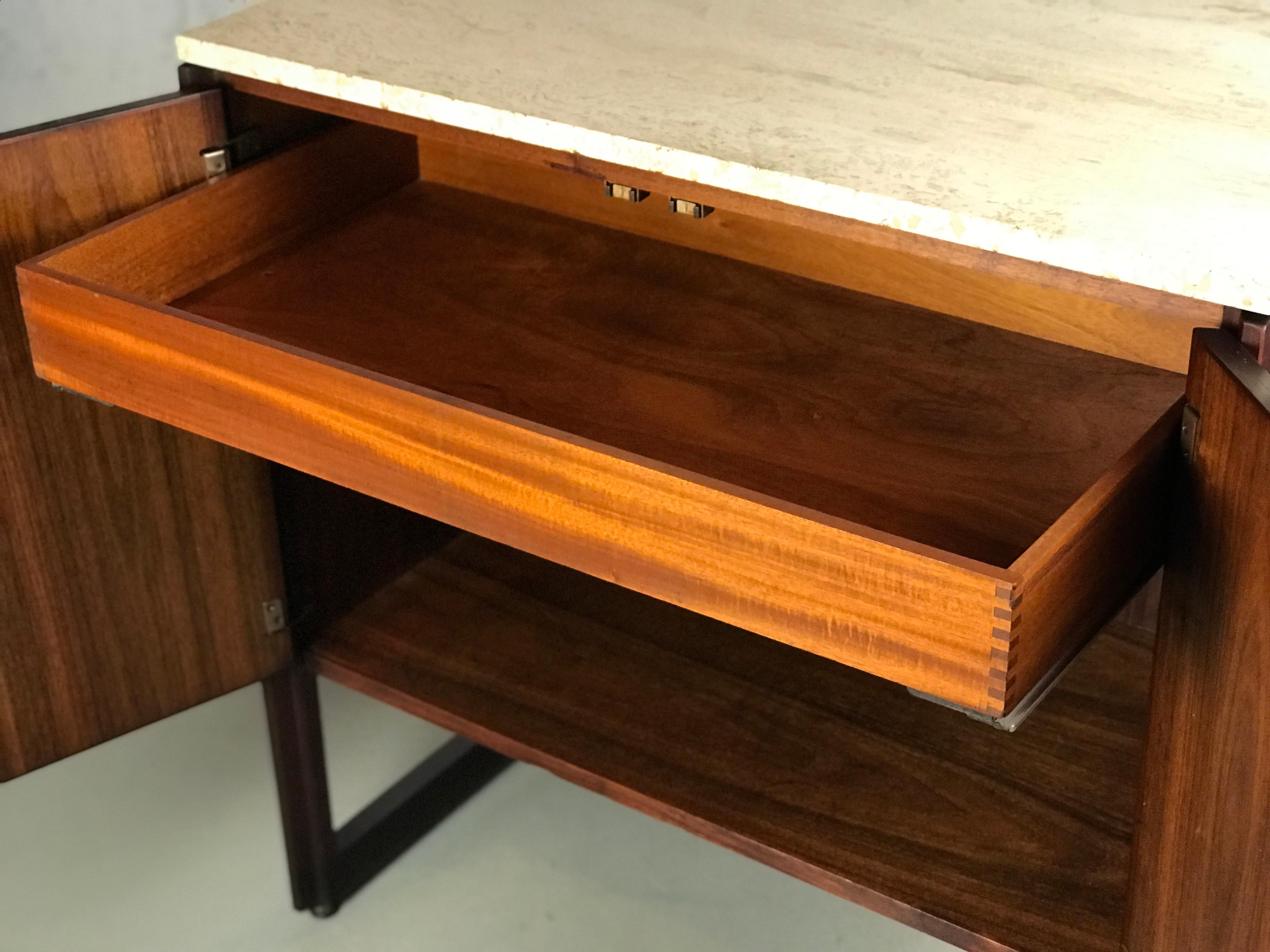Mid-20th Century Striking Sideboard by Jens Risom in Rosewood Walnut and Travertine Marble