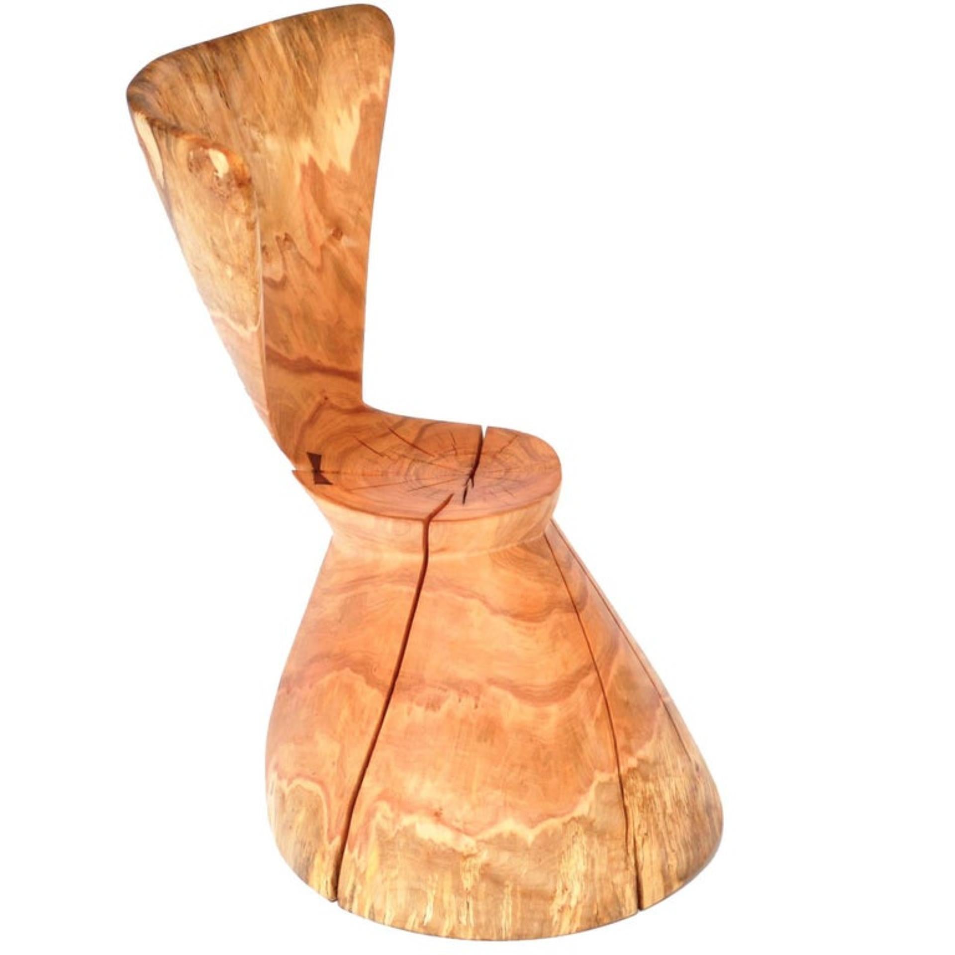 Einzigartiger signierter Stuhl von Jörg Pietschmann.
Stuhl, Spitzahorn
Maße: H 78 x T 50 x 50 cm
Poliertes Öl-Finish.


In Pietschmanns Skulpturen erzählen Bäume, die jahrhundertelang Teil einer Landschaft waren und in Urkräften gründeten,