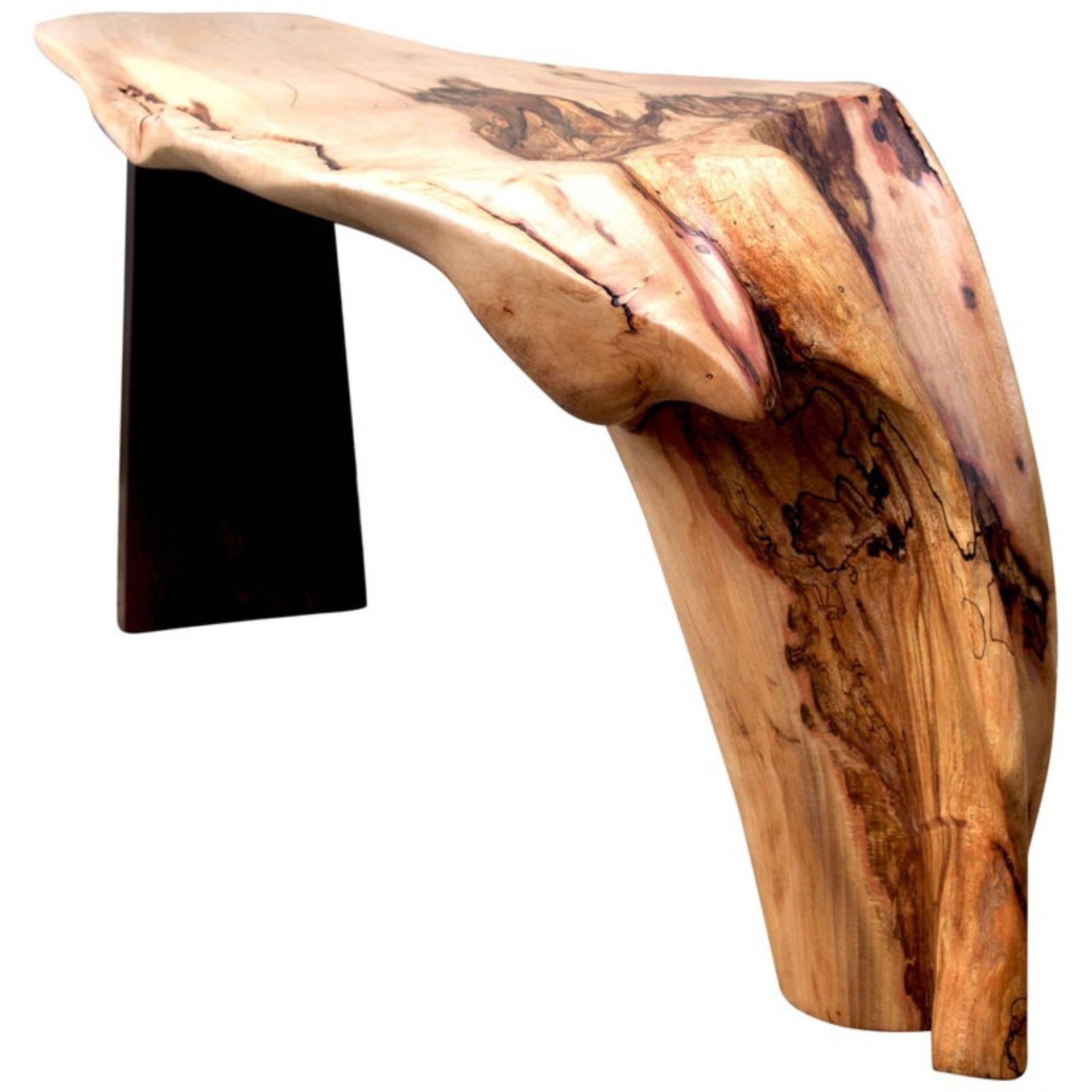 Unique signed console by Jörg Pietschmann
Console beech, smoked oak 
Measures: H 51 x W 154 x D 40 cm
Polished oil finish.


In Pietschmann’s sculptures, trees that for centuries were part of a landscape and founded in primordial forces tell
