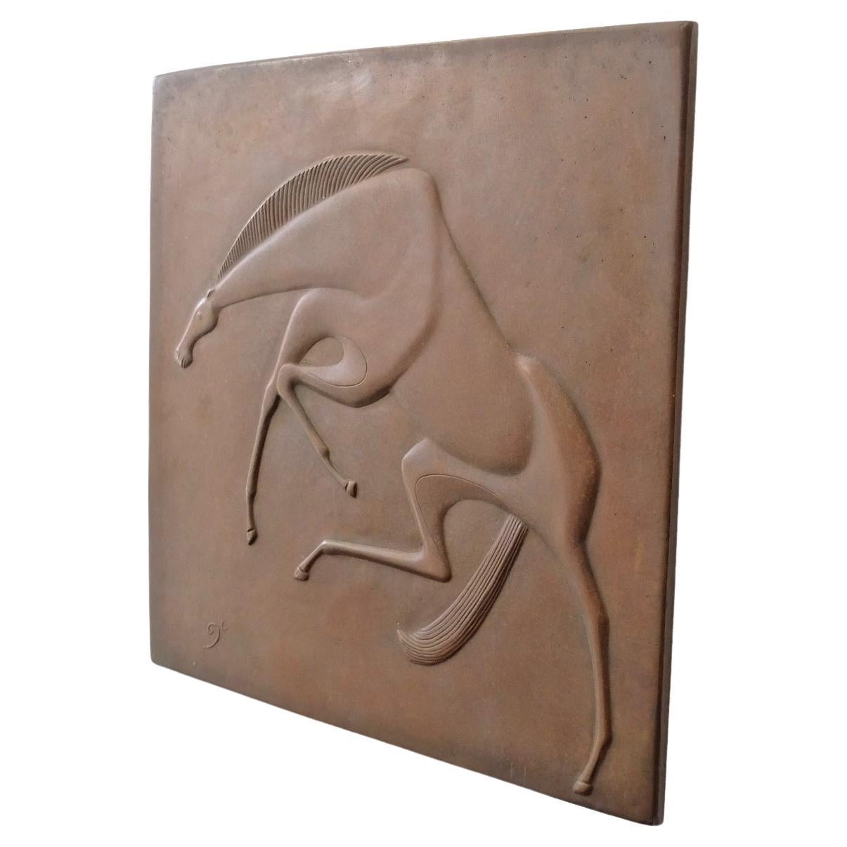 Unique Midcentury Horse Bronze Relief by Mataré Student Gertrud Kortenbach For Sale