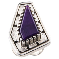 Vintage Unique Signed Silver Purple Jasper Ring, Size 5.25