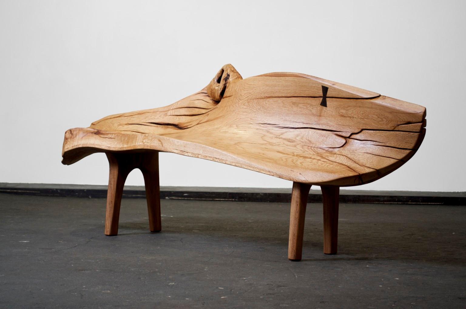 Unique Signed Wood Bench by Jörg Pietschmann 9