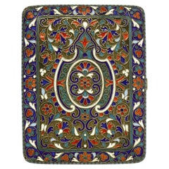 Antique Unique Silver Enamel Cigarette Case, 1880-1910, Russia