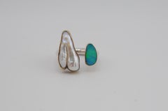 Unique Silver Ring with Opal, Keshi Pearl and Gold Accents