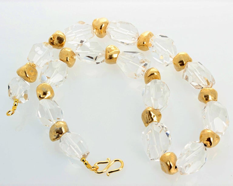 AJD Brilliant Elegant Romantic Silvery White Quartz & Gold Nugget Necklace For Sale 1