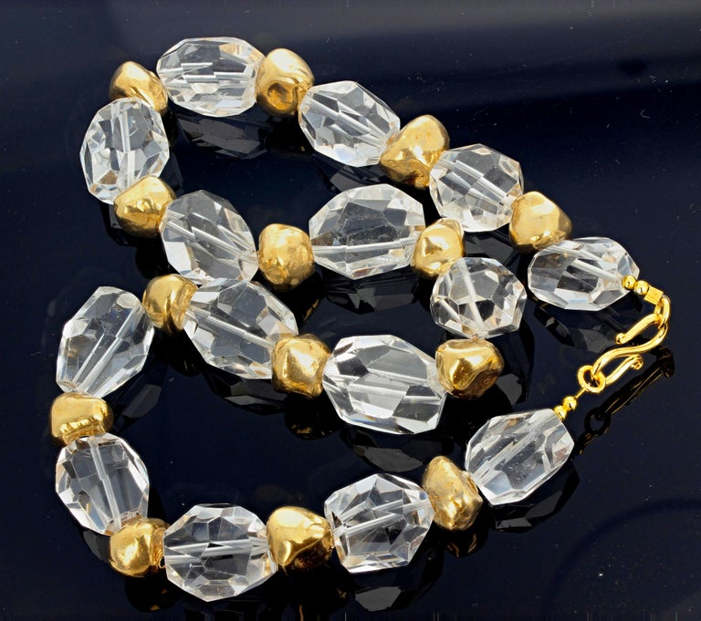 AJD Brilliant Elegant Romantic Silvery White Quartz & Gold Nugget Necklace For Sale 2