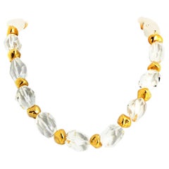 AJD Brilliant Elegant Romantic Silvery White Quartz & Gold Nugget Necklace
