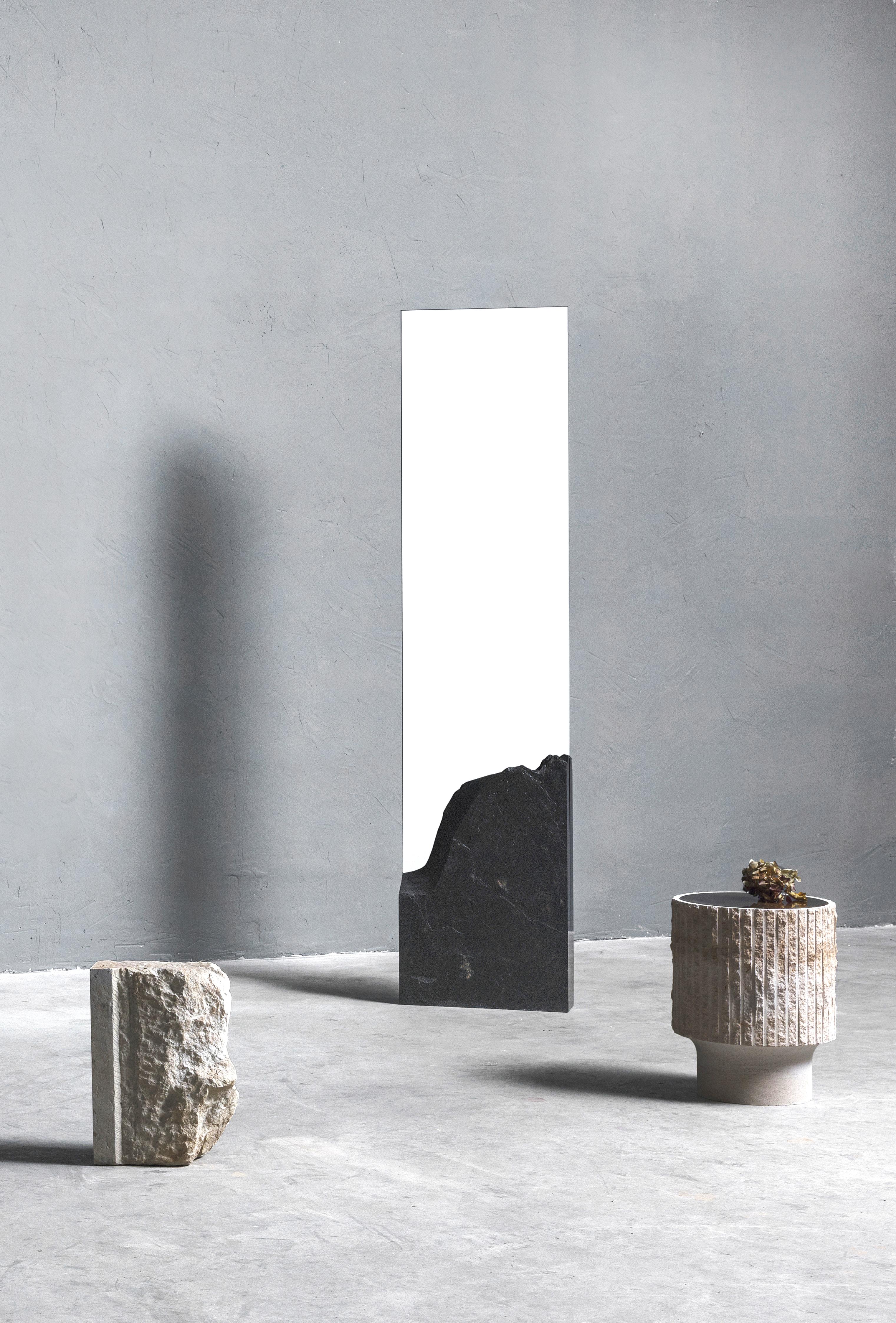 Unique Slate Sculpted Mirror by Frederic Saulou 6