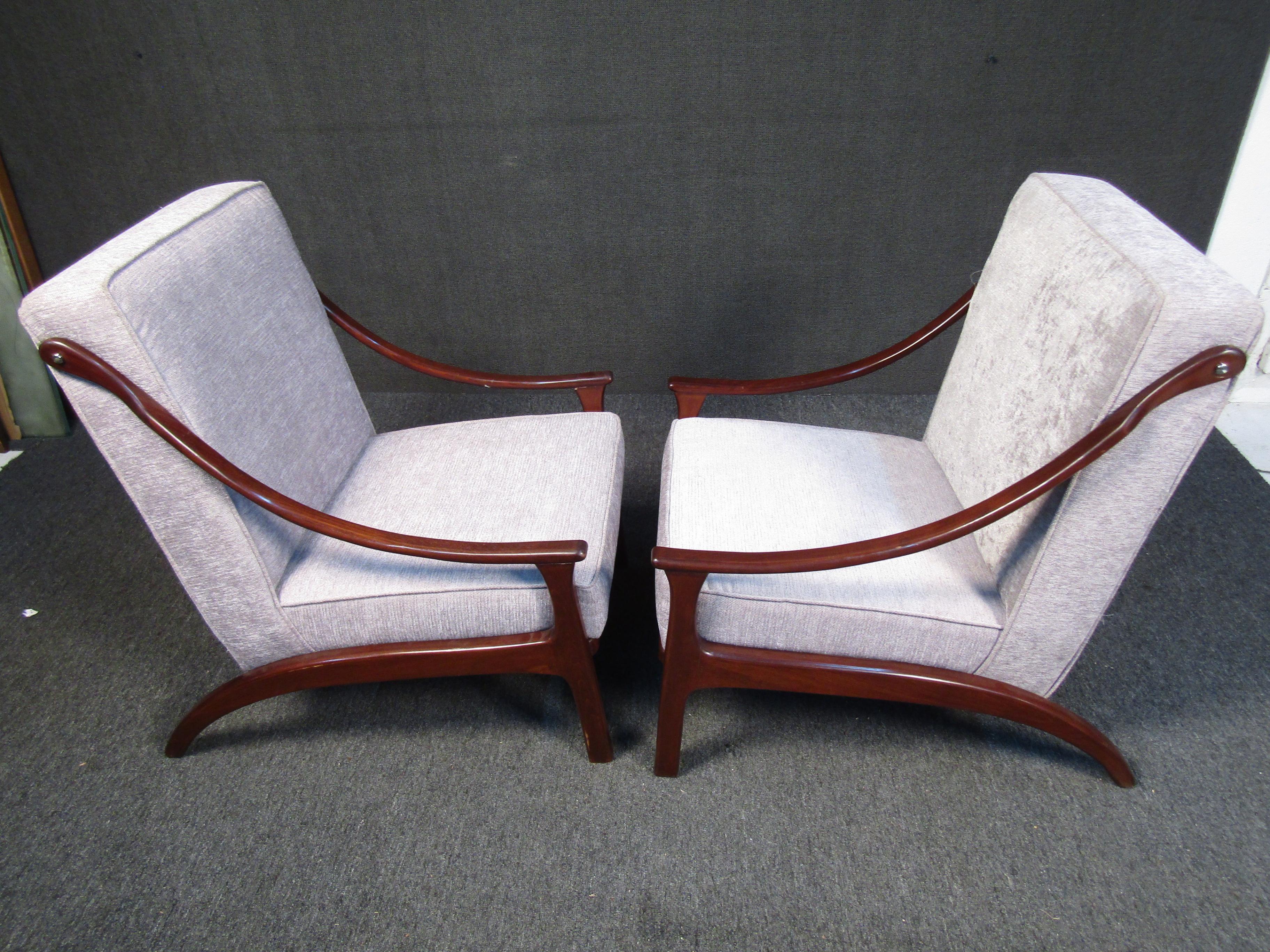 Mid-Century Modern Unique Sloped Arm Lounge Chairs For Sale