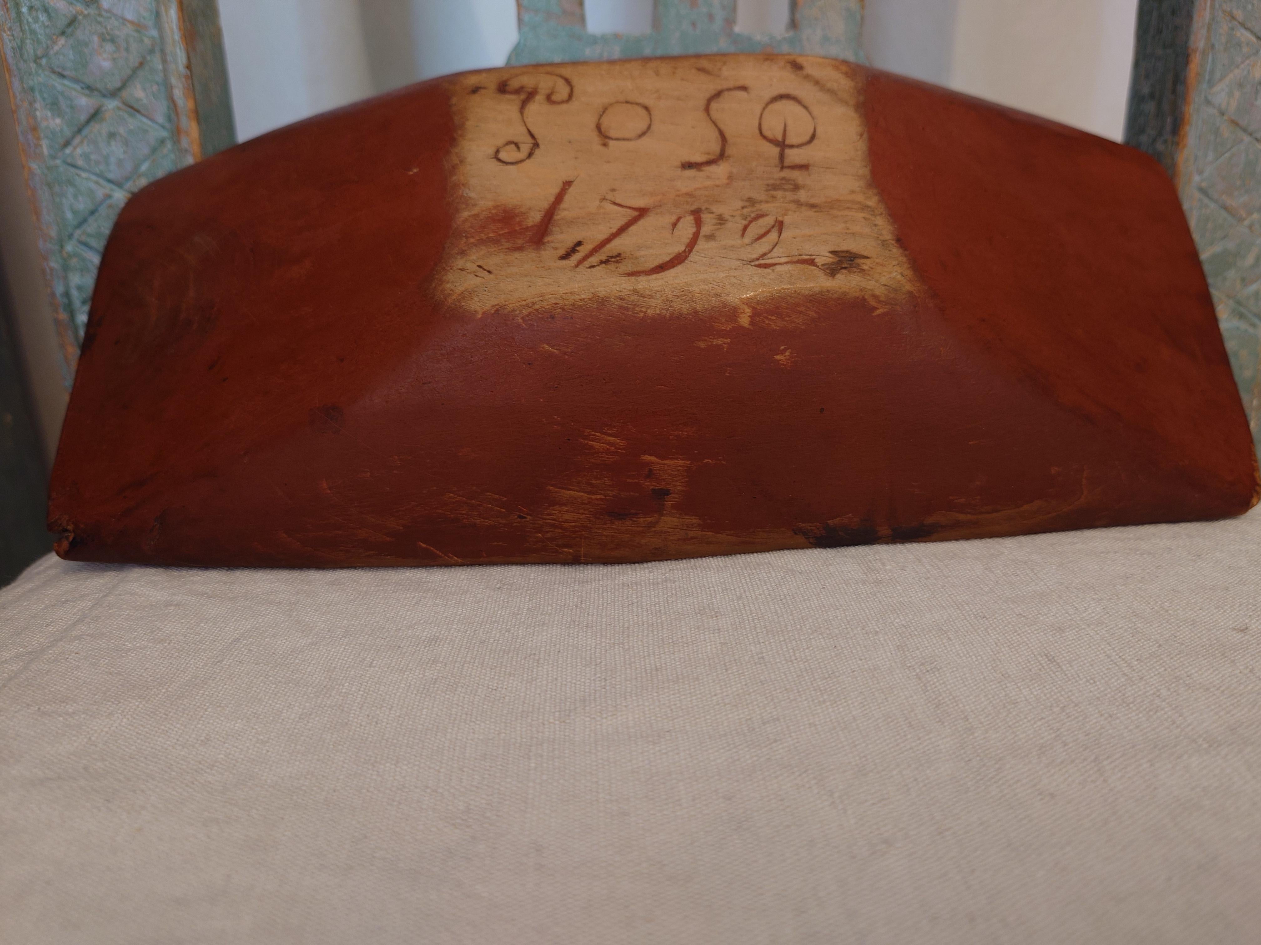 Folk Art Unique small 18th Century Antique Rustic Tray bowl with original paint dat. 1792 For Sale