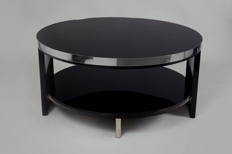 Unique Small Art Deco Black Coffee Table Black Glass Chrome Accessories For Sale At 1stdibs