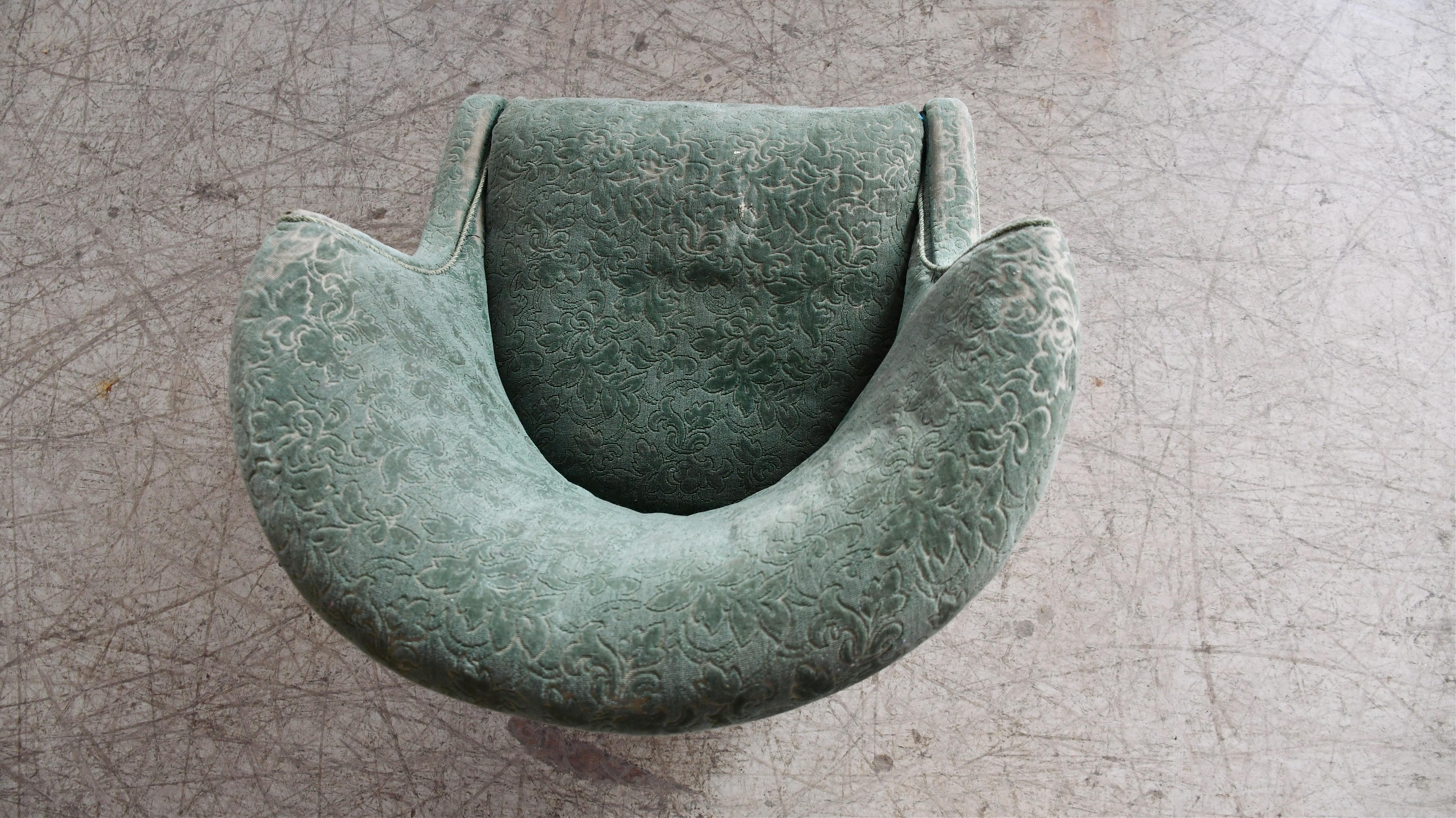 Unique Small Danish Late Art Deco lounge chair with Tear Drop Legs ca. 1935 For Sale 1