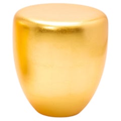 Unique Small Satin Varnish Yellow Gold Leaf Side Table DOT By Reda Amalou Design