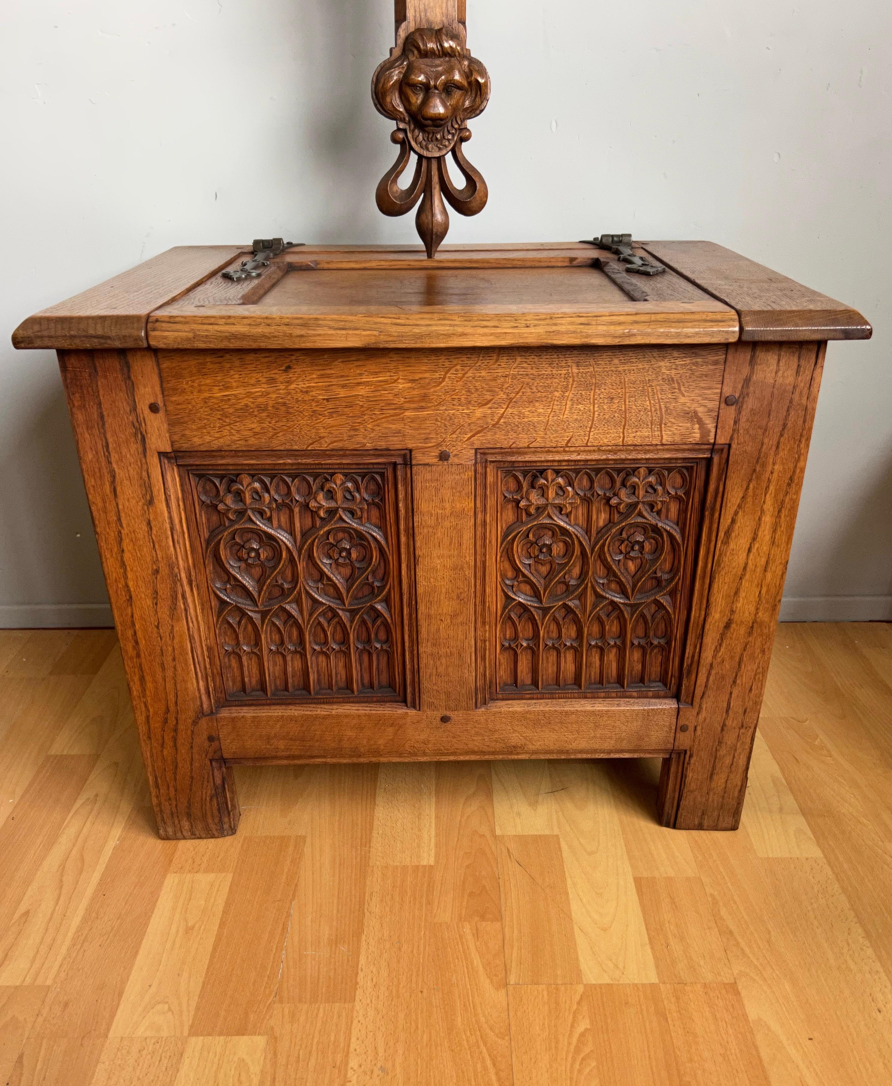 Stunning and practical size, multi purpose Gothic chest / box from a monastery.

This here Gothic chest is one of the smallest yet most stylish we ever had the pleasure of offering. It is entirely hand-crafted and hand carved out of solid oak and