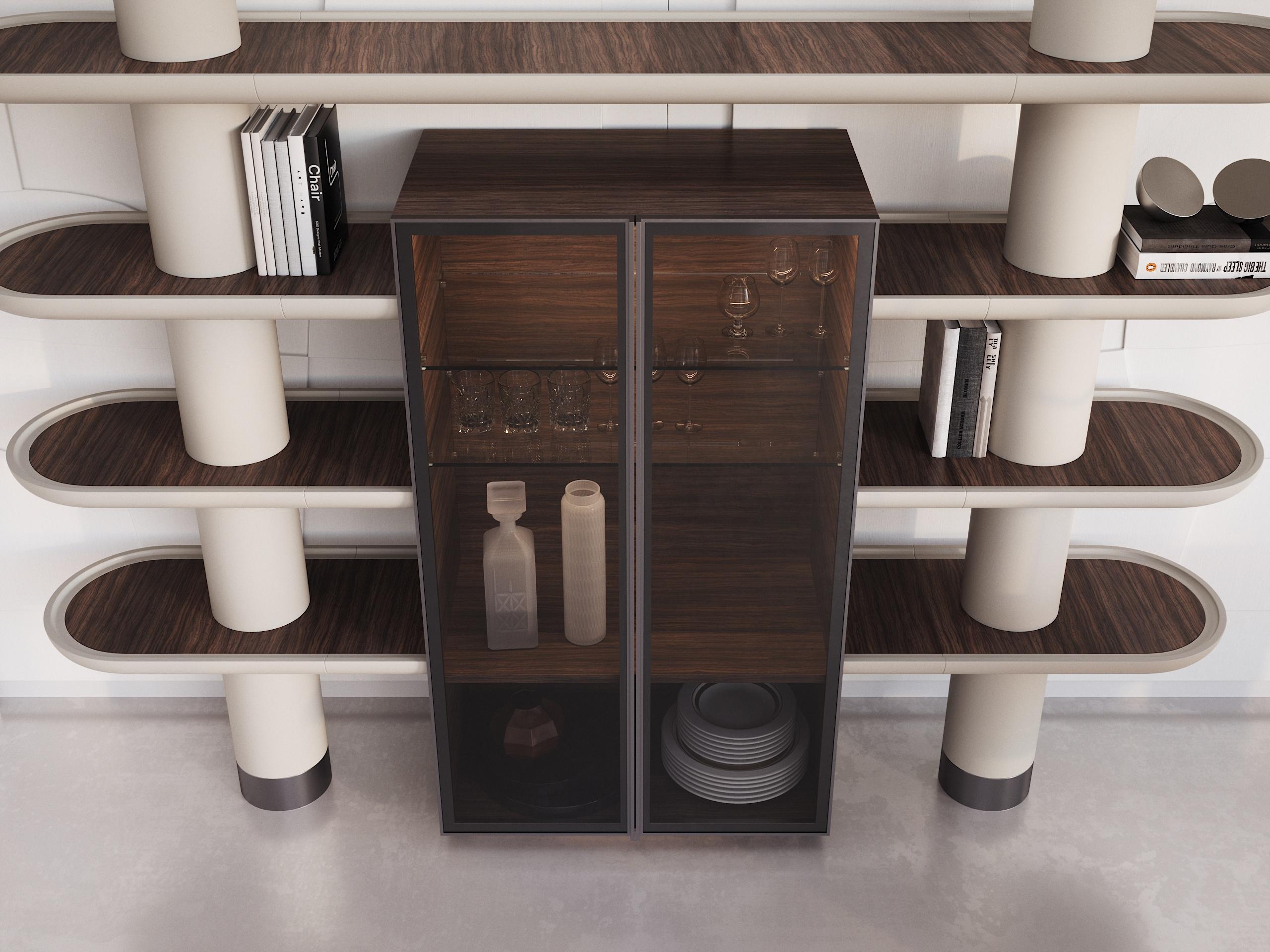 Contemporary Unique, Smoked Mina Int 2 Modular Bookcase Library Wall Units by Ultramobili For Sale