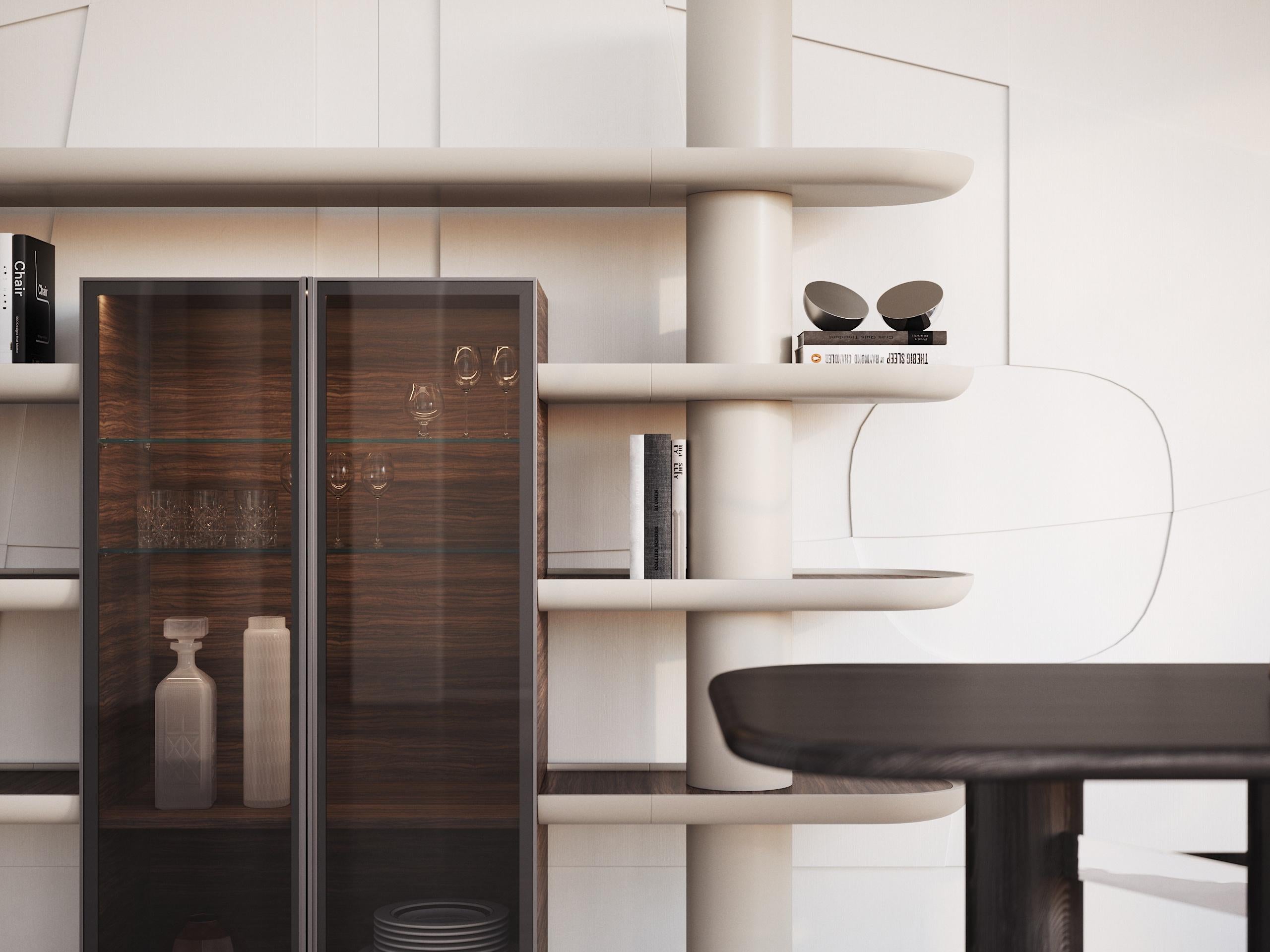 Wood Unique, Smoked Mina Int 2 Modular Bookcase Library Wall Units by Ultramobili For Sale