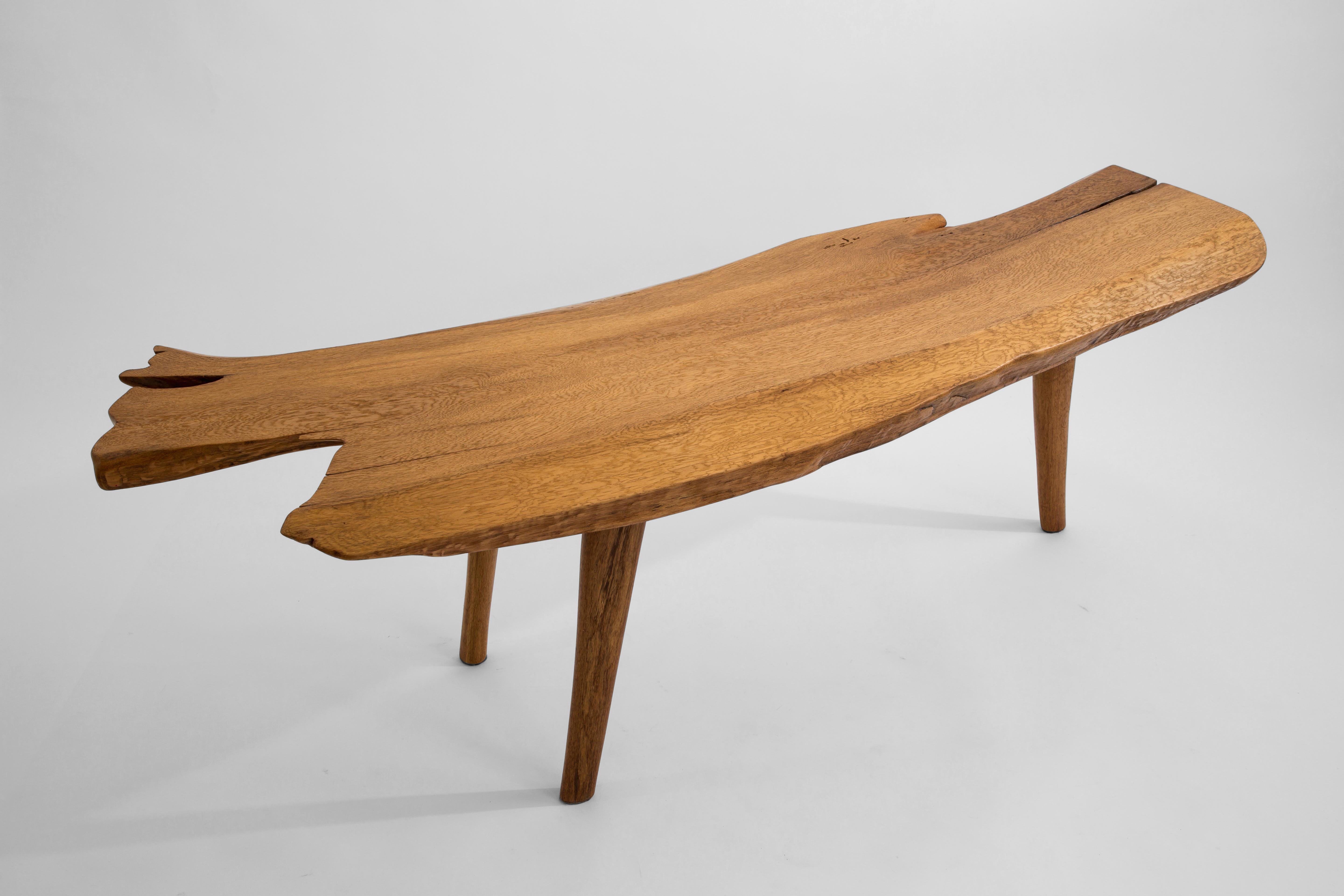 Unique smoked oak bench sculpted by Jörg Pietschmann
Materials: Smoked Oak, Polished oil finish.
Dimensions: W 145.5 x D 54.5 x H 52 cm

In Pietschmann’s sculptures, trees that for centuries were part of a landscape and founded in primordial